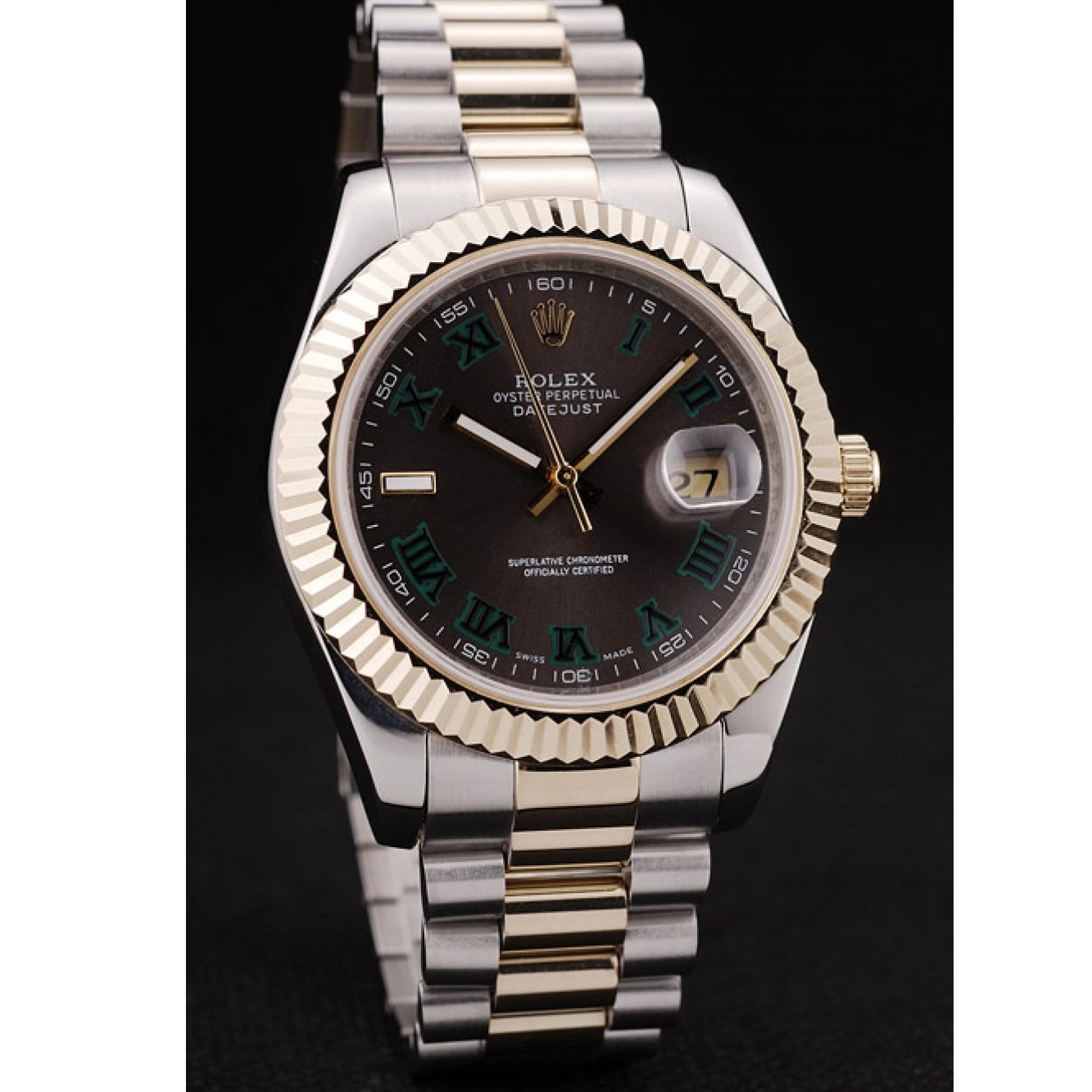 MiroTime 0704 Rolex DateJust Gold Ribbed Pattern Bezel Brown Dial